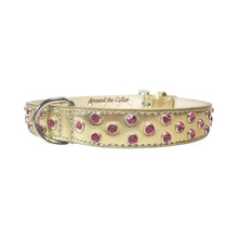 Load image into Gallery viewer, Callie Leather  Dog Collar Gold All Rose Bling