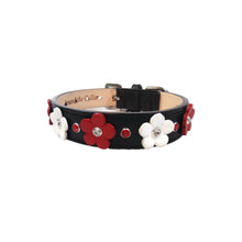 Load image into Gallery viewer, Ellie Multi Color Flower Leather Dog Collar with Crystals on Flower &amp; Strap