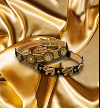 Load image into Gallery viewer, Brady Double Disc Leather Dog Collar with Crystals on Disc Product vendor