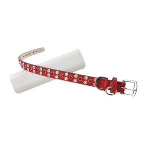 Red leathr Callie dog collar Clear & Ruby crystals