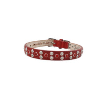 Load image into Gallery viewer, Red leather Callie crystal dog collar Clear & Ruby stones