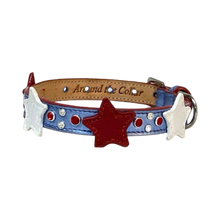 Load image into Gallery viewer, Breck Leather Star Dog Collar with 4 Crystals Between Stars Product vendor