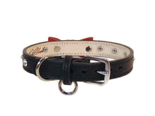 Load image into Gallery viewer, Brie Bow Leather Collar with Swarovski Crystals on Bow Loop and Strap - Around The Collar NY