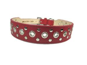 Jaxon Wider Leather Dog Collar w-Eyelet & Stud Nickel Cluster