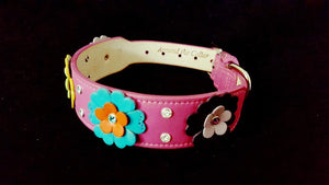 EMMA flower leather dog collar