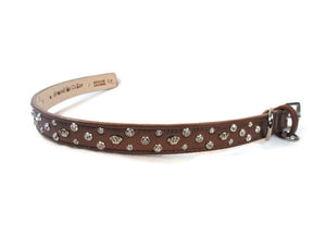 Bella Leather Dog Collar with Jewels and Crowns Cluster