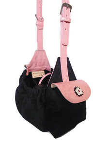 Penelope Flower Ultra Suede Sling Dog Carrier with Leather Strap & Pocket Flap WIP - Around The Collar NY