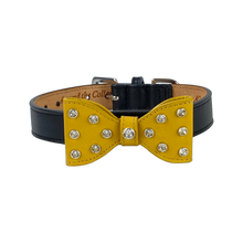 Load image into Gallery viewer, Bow Leather Dog Collar with Crystals on Large Bow Product vendor