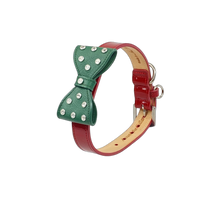 Load image into Gallery viewer, Bow Leather Christmas Dog Collar with Crystals on Large Bow Product vendor