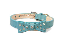 Load image into Gallery viewer, Bow Dog Leather Collar with Small Clear Crystals on Bow