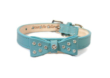 Load image into Gallery viewer, Bow Dog Leather Collar with Small Clear Crystals on Bow Product vendor