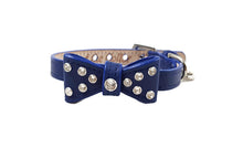Load image into Gallery viewer, Bow Dog Leather Collar with Small Clear Crystals on Bow Product vendor