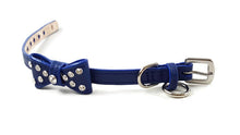 Load image into Gallery viewer, Bow Dog Leather Collar with Small Clear Crystals on Bow