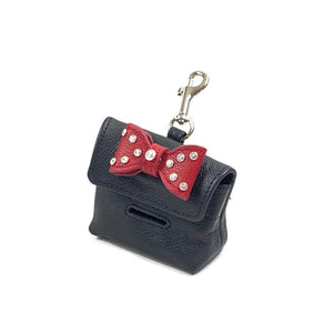 Bow Leather Poop Bag Holder with Small Crystals