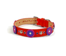Load image into Gallery viewer, Brady Double Disc Leather Dog Collar with Skull Heads & Austrian Crystals Product vendor