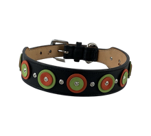 Load image into Gallery viewer, Brady Double Disc Wider Leather Dog Collar with Crystals on Disc and Collar Product vendor