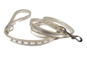 Brie Leather Leash with Single Row Swarovski Crystals - Around The Collar NY