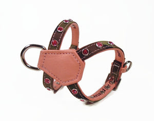 Brie Camouflage & Leather K Harness with Single Row Swarovski Crystals - Around The Collar NY