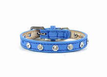 Load image into Gallery viewer, Brie Cat Collar in cornflower blue leather with clear swarovski crystals