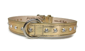Brie Leather Christmas Dog Collar with Single Row Crystals