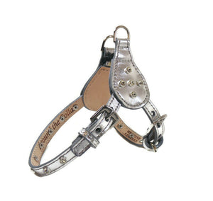 Brie Metallic Leather Step-In Dog Harness with Crystals on Straps & Side Tabs