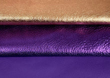 Cargar imagen en el visor de la galería, Rose Gold, Purple Metallic Purple leather dog collars, leashes, harness