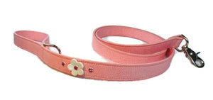 Ellie Leather Leash with Single Flower and Crystals - Around The Collar NY