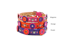 Load image into Gallery viewer, Brady Double Disc Leather Dog Collar with Skull Heads & Austrian Crystals Product vendor