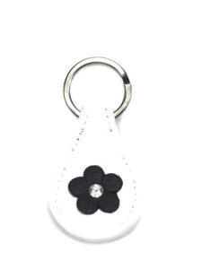 Ellie Leather Key FOB Swarovski Crystal on Flower - Around The Collar NY
