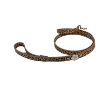 Load image into Gallery viewer, Ellie flower leopard leather leash with white flower and clear Austrian crystals