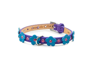 Ellie Flower Leather Dog Collar with Crystals on Flower & Strap