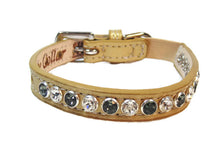 Load image into Gallery viewer, Shanti Leather Cat Collar with Alternating Single Row Swarovski Crystals Close Together WIP - Around The Collar NY
