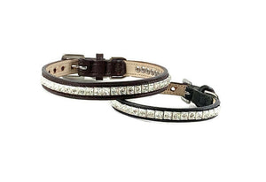 HOPEE Leather Dog Collar with Single Row of Square Crystals Close Together