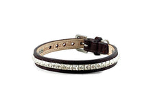 Load image into Gallery viewer, HOPEE Leather Dog Collar with Single Row of Square Crystals Close Together