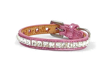 Load image into Gallery viewer, Hopee Leather Dog Collar with Single Row of Square Crystals Close Together - Around The Collar NY