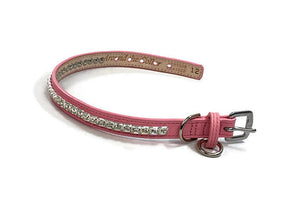 HOPEE Leather Dog Collar with Single Row of Square Crystals Close Together
