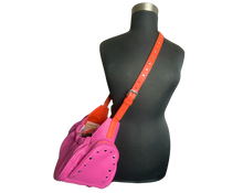 Load image into Gallery viewer, Bells leather dog sling w-nickel studs & zipper pockets