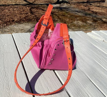 Load image into Gallery viewer, Bells leather dog sling with nickel studs & zipper pockets