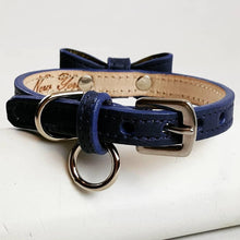 Load image into Gallery viewer, Bow Dog Leather Collar with Small Clear Crystals on Bow Product vendor