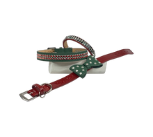 Load image into Gallery viewer, Bow Leather Christmas Dog Collar with Crystals on Large Bow Product vendor