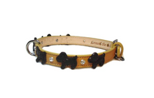 Load image into Gallery viewer, Malka leather dog collar with leather dogs and Austrian  crystals by Around the Collar
