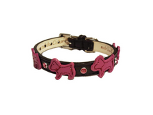 Load image into Gallery viewer, Malka leather dog collar with dogs and crystals Custom Made by Around the Collar