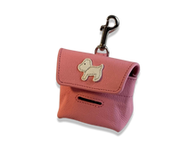 Load image into Gallery viewer, Malka leather dog poop bag holder in pink tulip and white