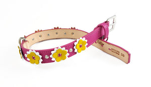 Penelope Flower Leather Dog Collar with Crystals on Flower & Collar