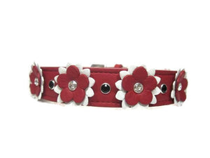 Penelope Flower Christmas Leather Dog Collar with Crystals on Flower & Collar