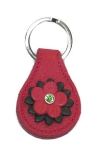 Penelope Flower Leather Key FOB with Swarovski Crystal on Flower - Around The Collar NY