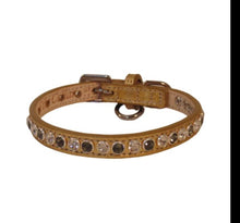 Load image into Gallery viewer, Gold Metallic Shanti leather dog collar Clear crystals & Black Diamond crystals. Custom Made
