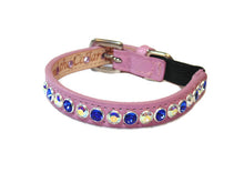 Load image into Gallery viewer, Shanti Leather Cat Collar with Alternating Single Row Swarovski Crystals Close Together WIP - Around The Collar NY