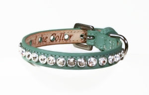 Shanti Leather Dog Collar with All Clear Crystals Close Together