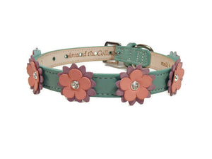 Penelope Leather Dog Collar with Crystal on Flower - Around The Collar NY